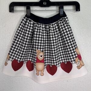 Disney Winnie the Pooh Skirt Girls 5 Houndstooth Red Glitter Hearts Elastic